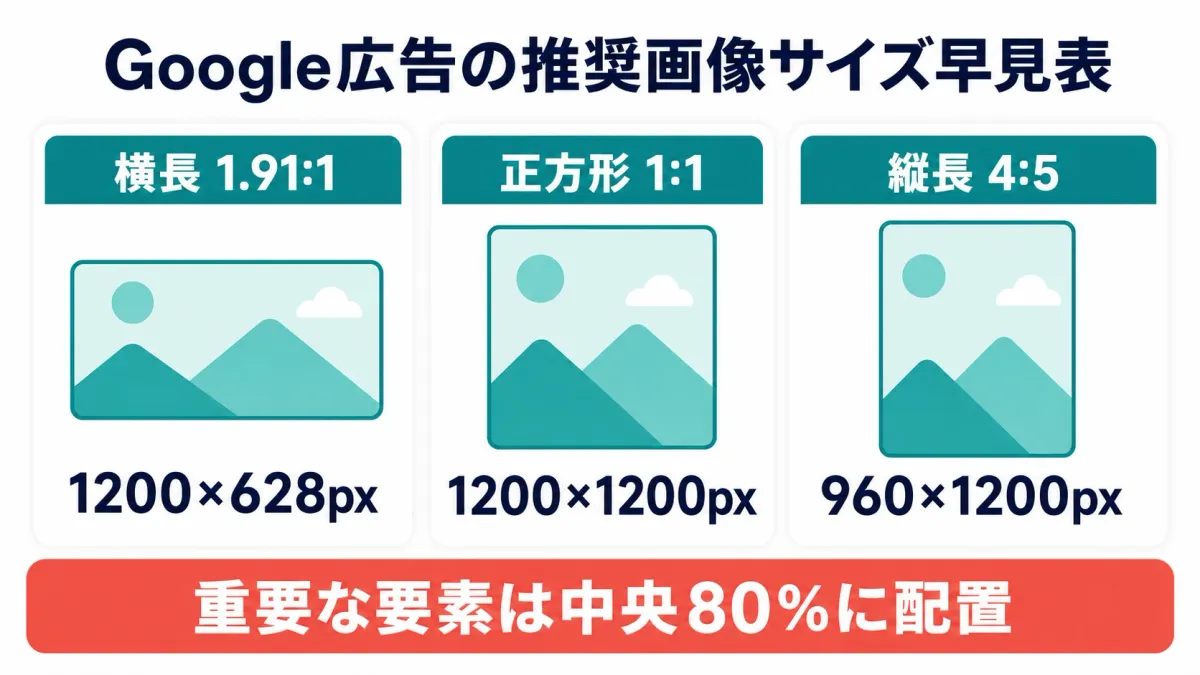 Google広告で使われる横長・正方形・縦長画像の推奨サイズ早見表