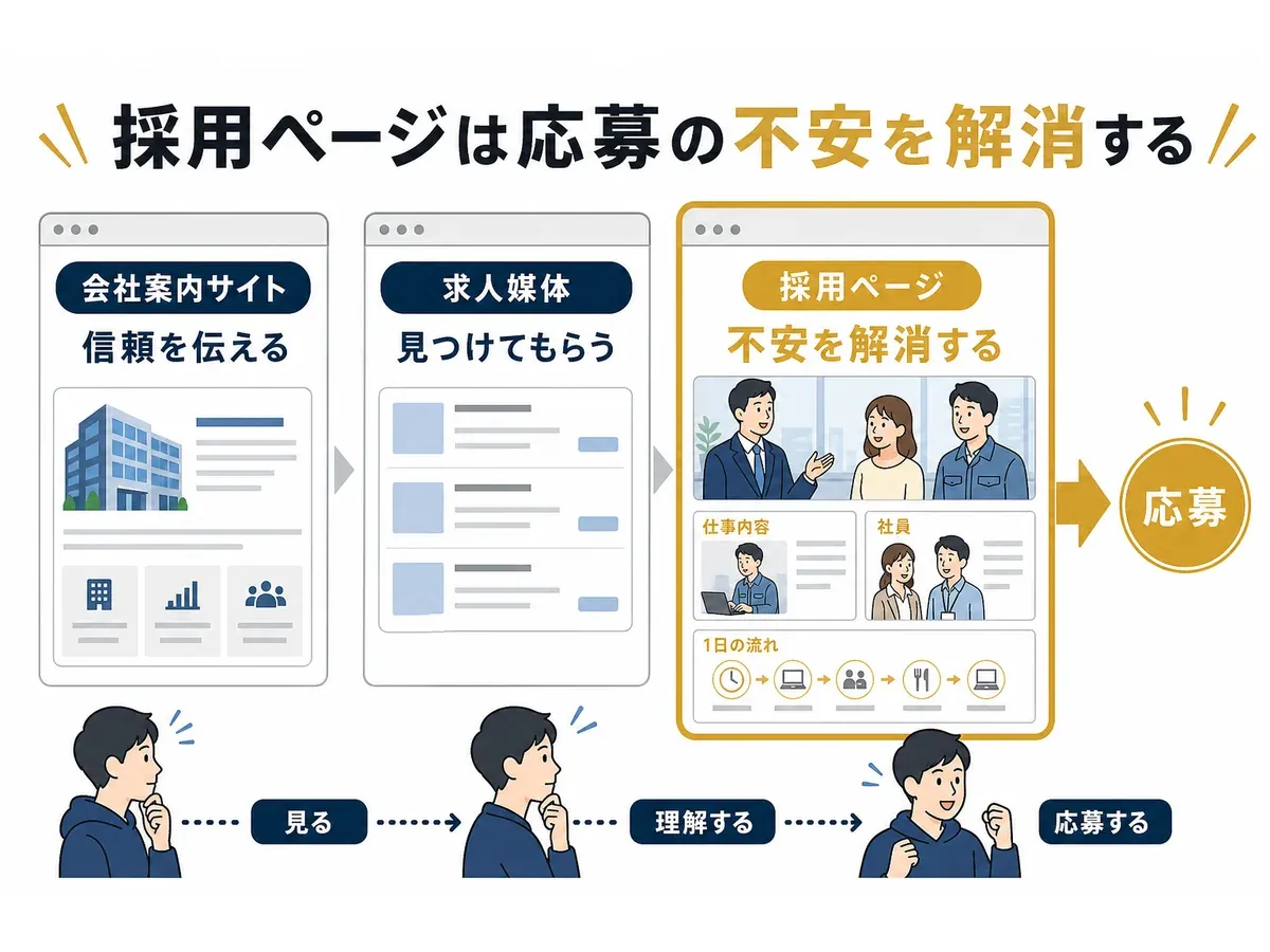 会社案内サイト・求人媒体・採用ページの役割と応募までの流れ