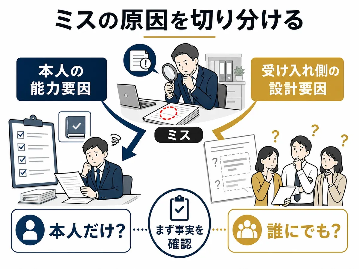ミスを本人の能力要因と受け入れ側の設計要因に切り分ける方法
