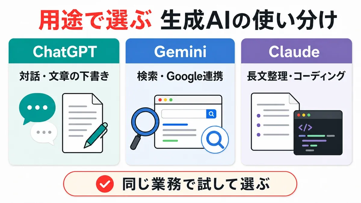 ChatGPT・Gemini・Claudeの用途別比較