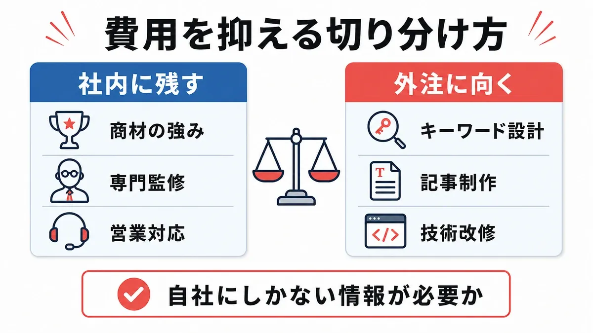SEO費用を抑える内製と外注の切り分け方