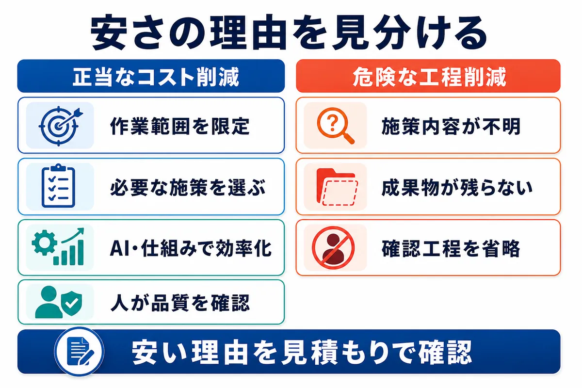 格安SEO対策の正当なコスト削減と危険な工程削減の違い
