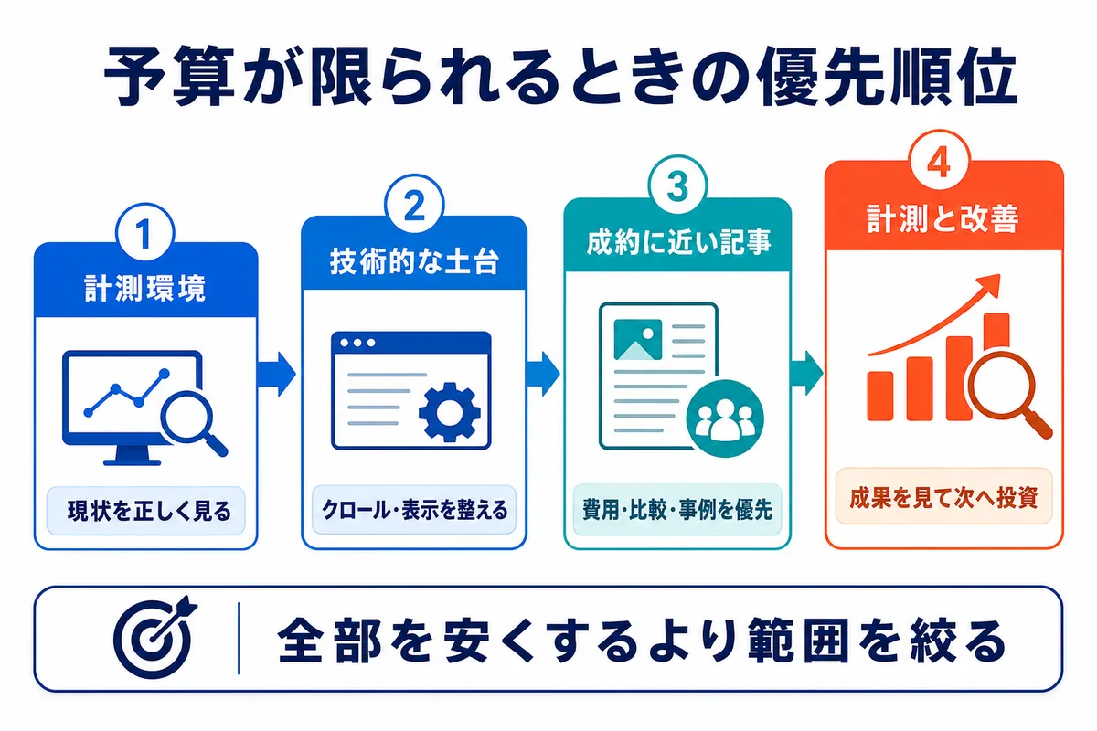 SEO対策の予算が限られる場合の施策優先順位