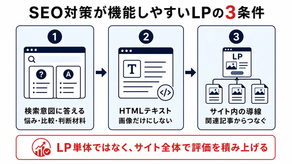 SEO対策が機能しやすいLPの3条件