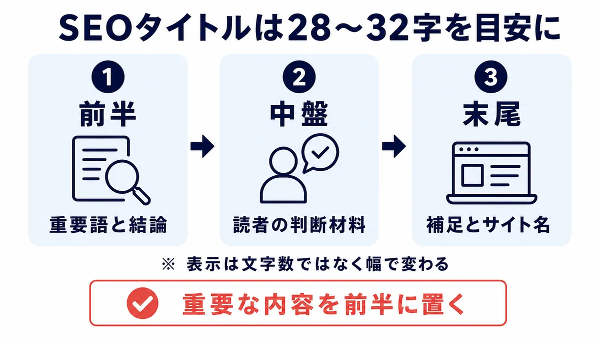 SEOタイトルの文字数と情報配置の目安