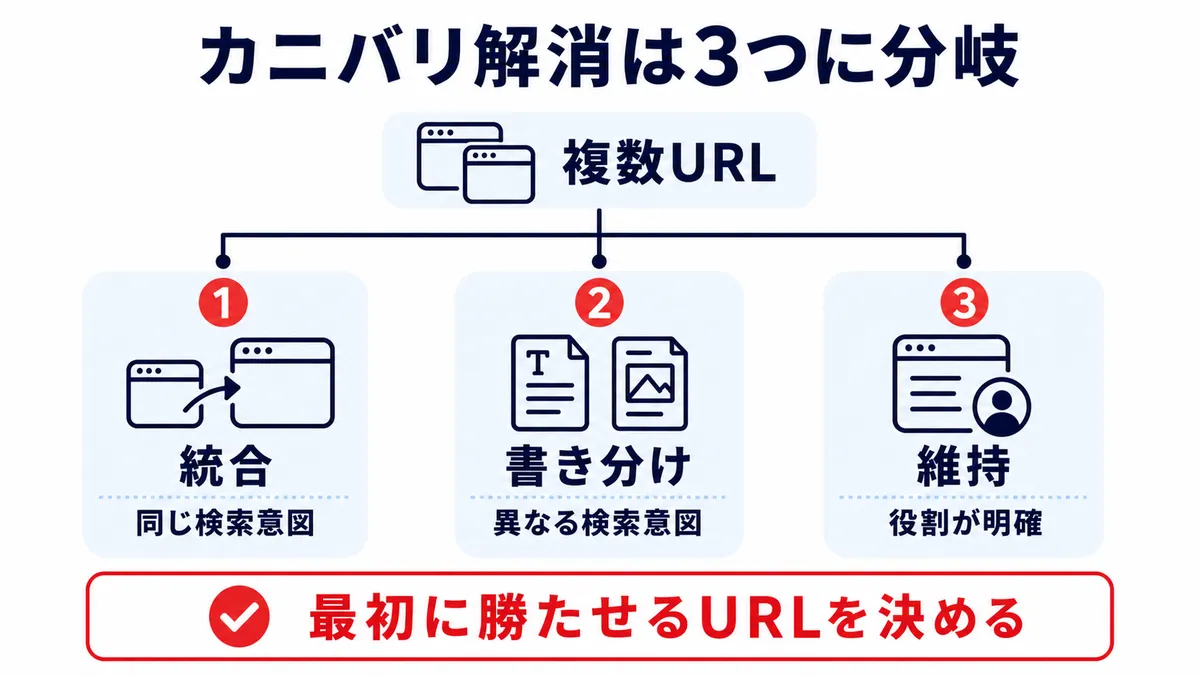 キーワードカニバリゼーション解消方法の選び分け