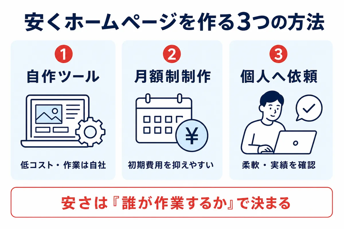 ホームページを安く作る3つの方法
