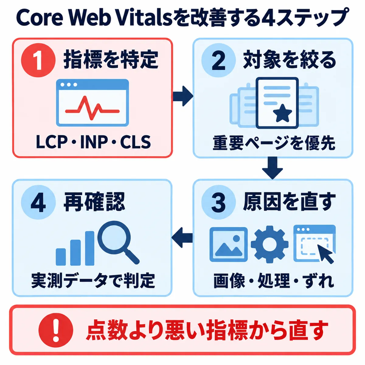 Core Web Vitalsは悪い指標を特定して改善する