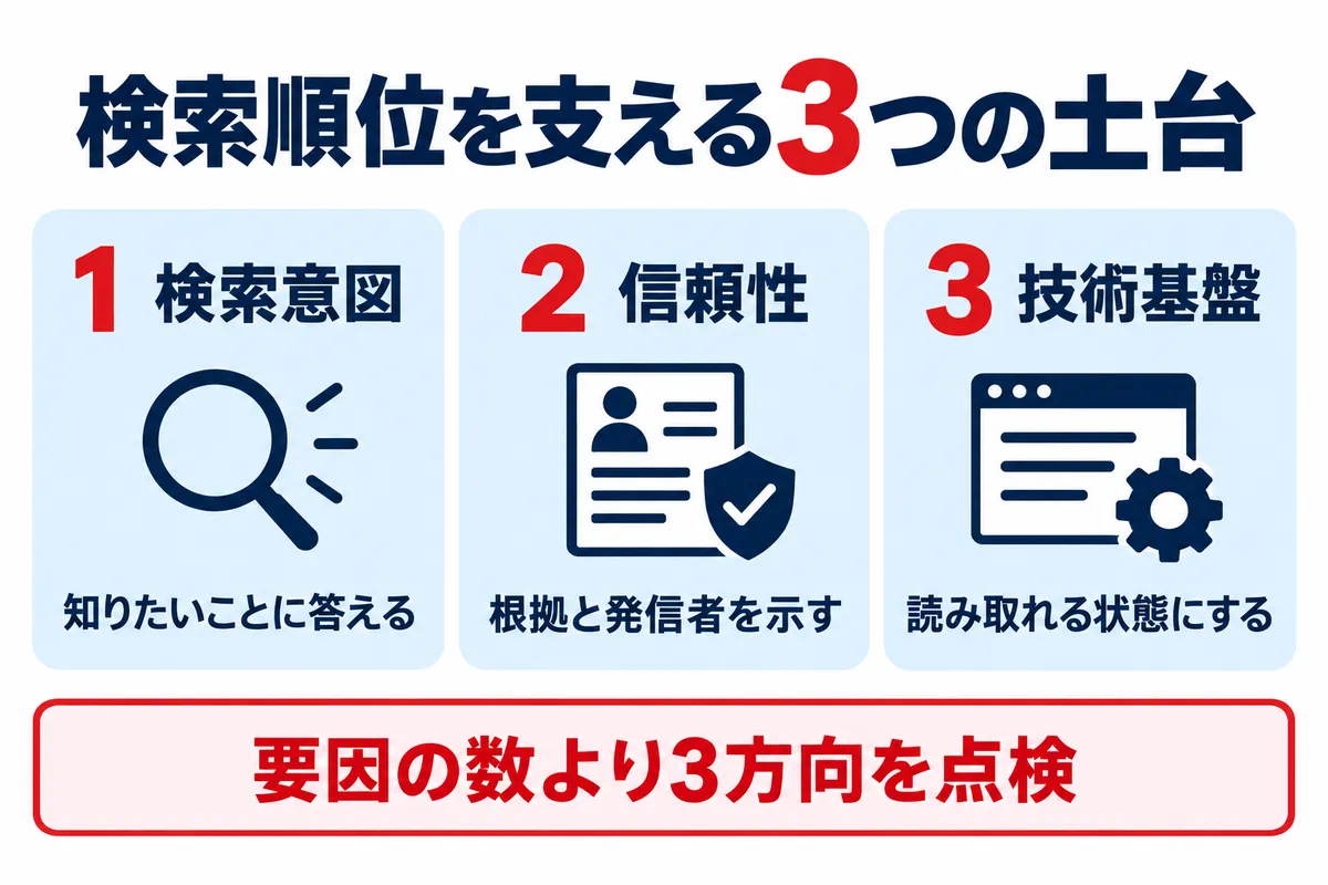 検索アルゴリズムで確認する3つの評価軸