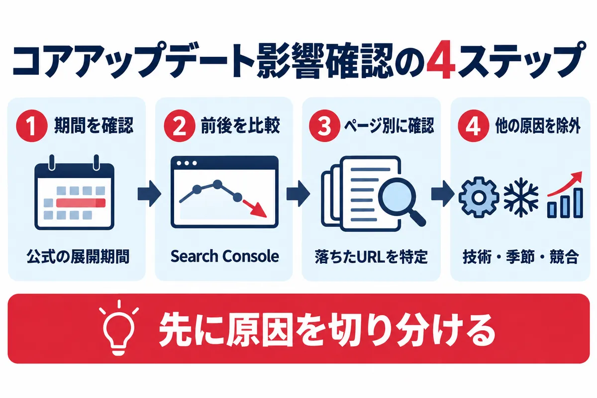 コアアップデートの影響を確認する手順