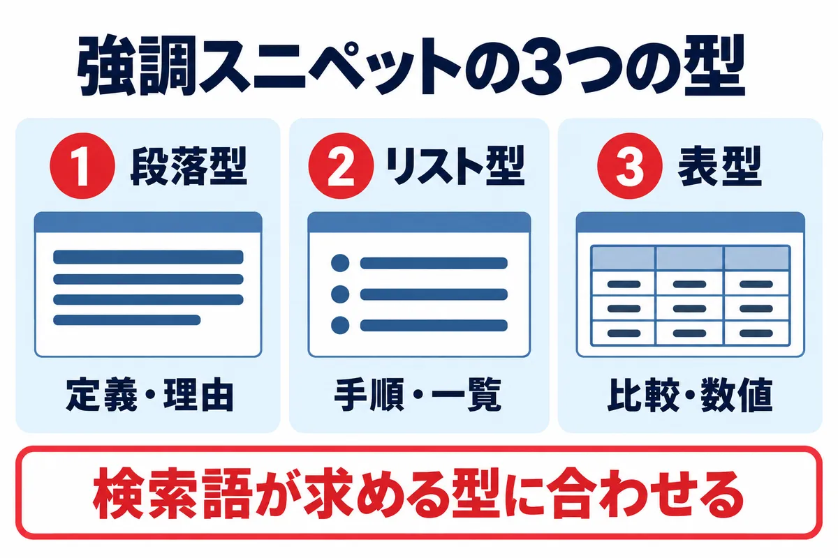 段落型・リスト型・表型の強調スニペット