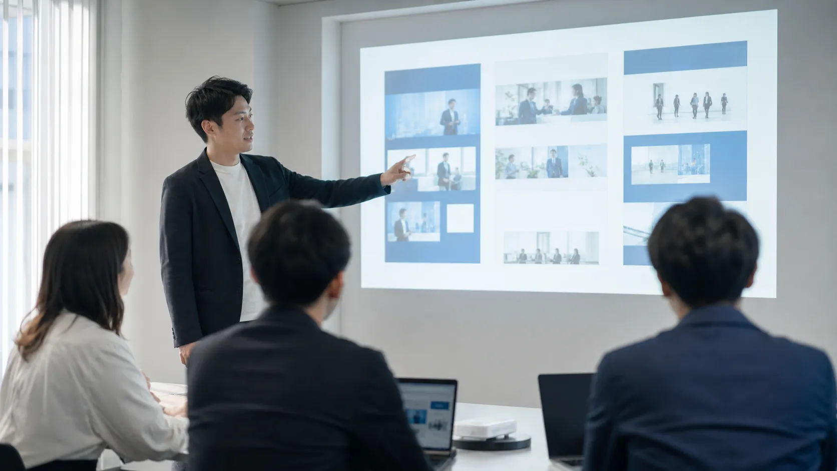 中小企業が採用ページの内容を検討する様子
