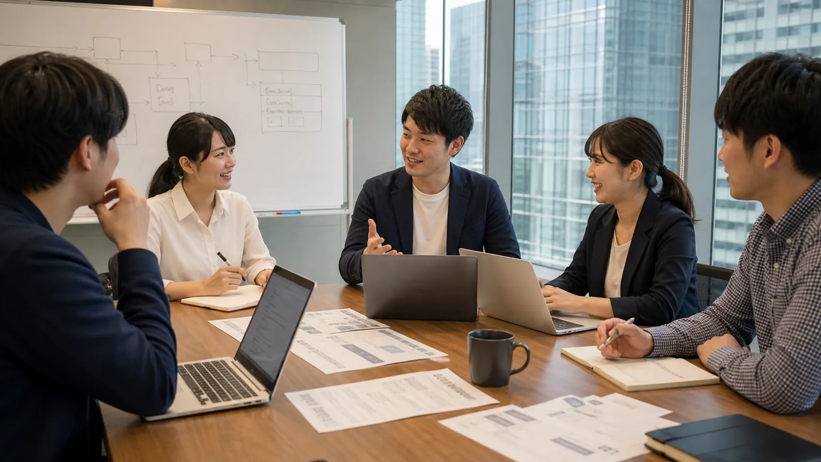 新人のミスを受け入れ側が話し合う様子