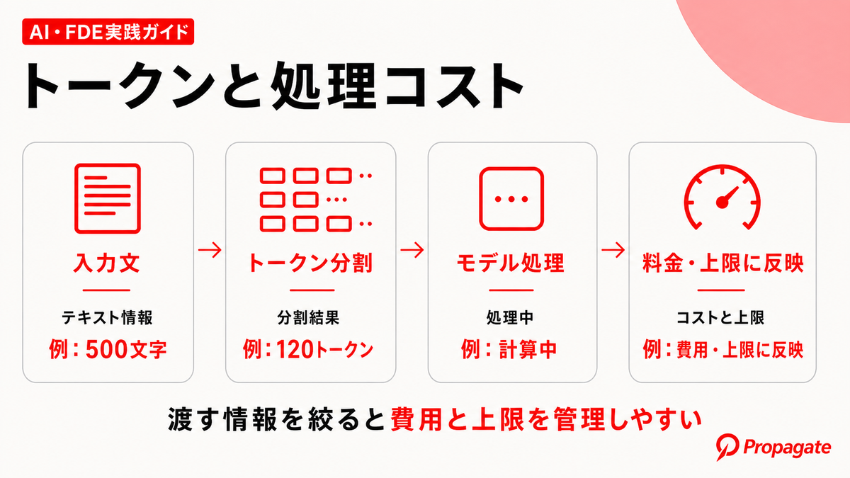 トークンと処理コストの関係を4段階で示した図解