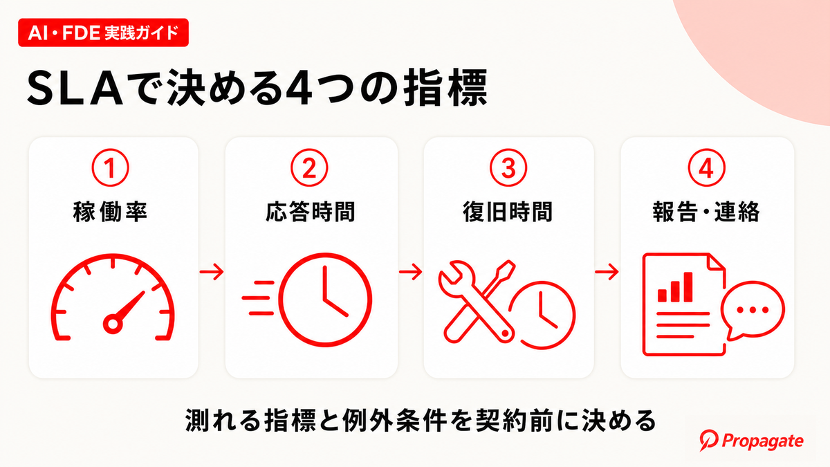 SLAで定める4つの代表的な指標を示した図解