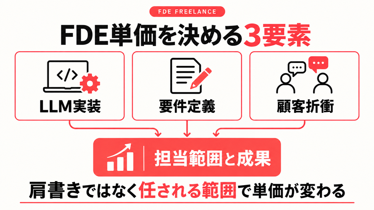FDEのフリーランス単価を左右するLLM実装・要件定義・顧客折衝の図解