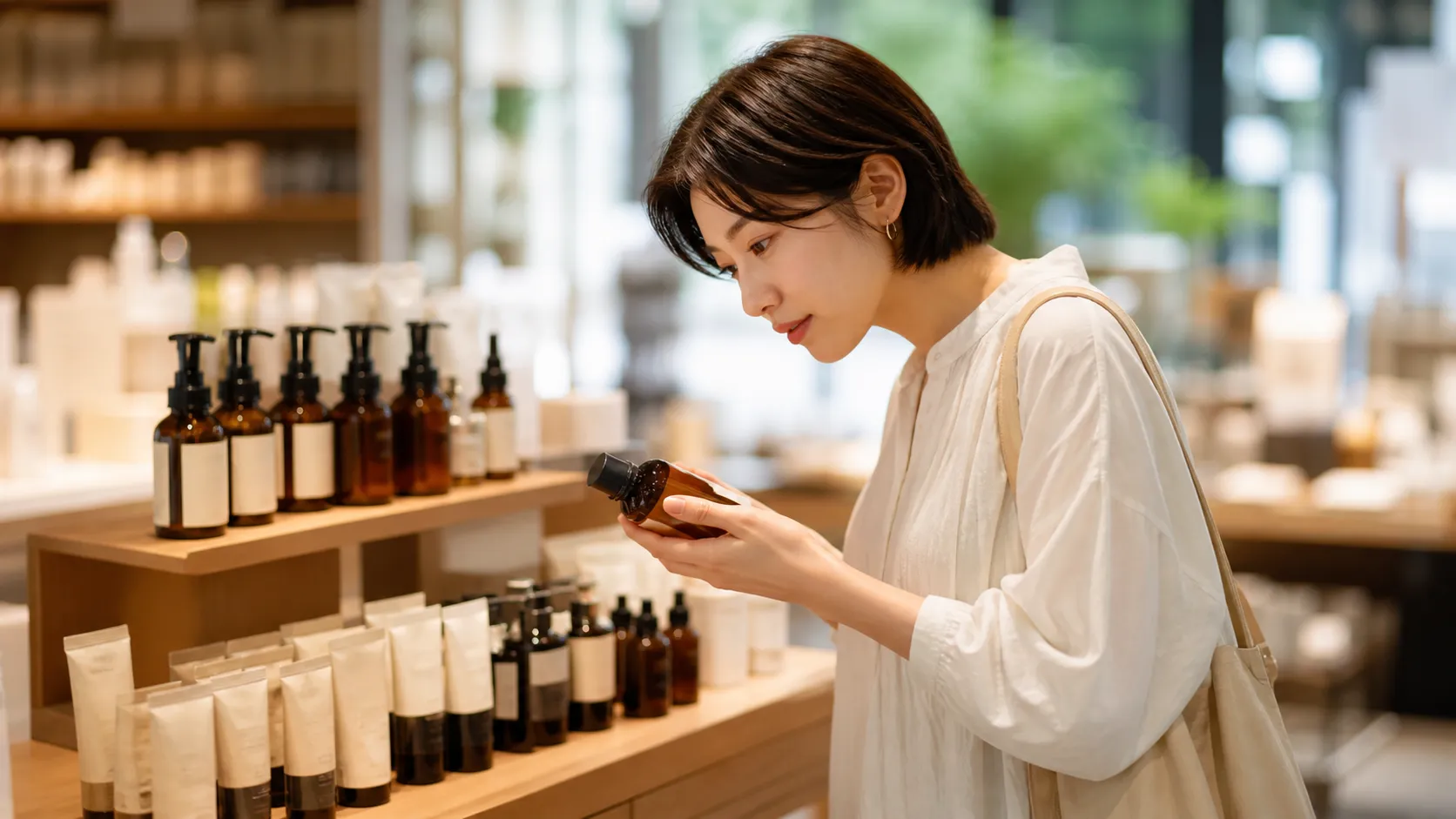 小売店で商品価値を確認して一品単価を見直す顧客